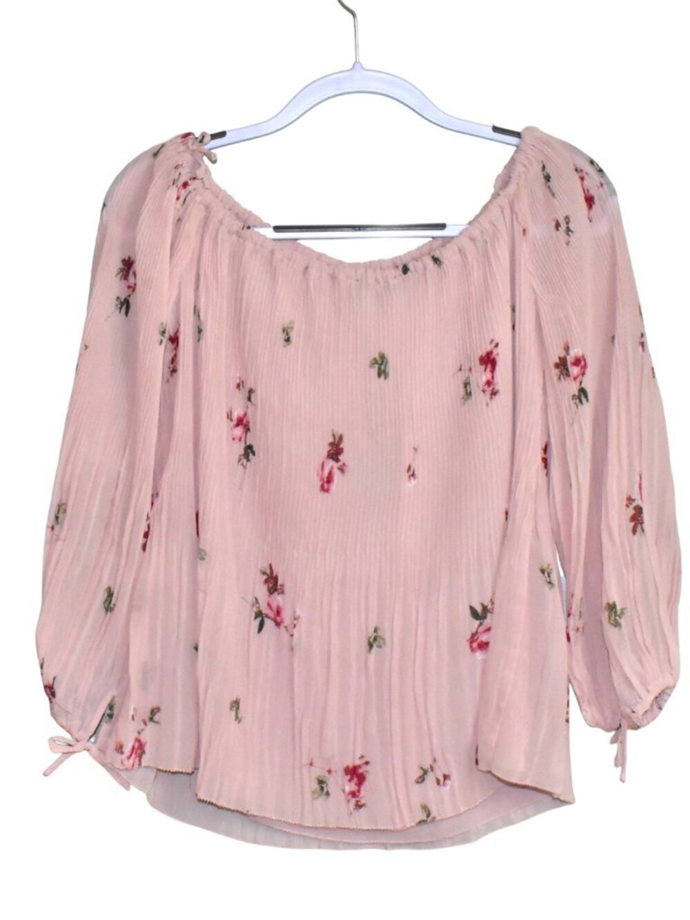 Catherine Malandrino Long Sleeve Off Shoulder Pullover Pleated Floral Blouse